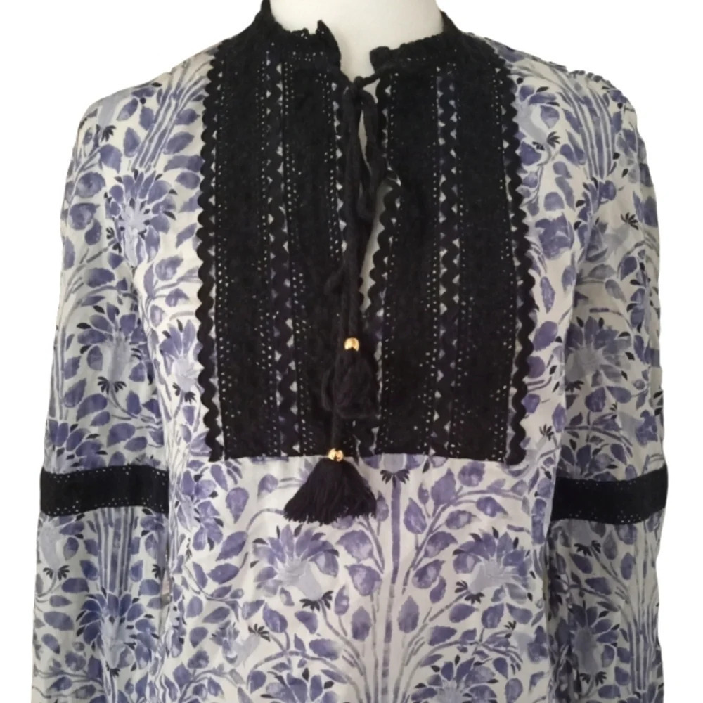 Tory Burch 100% Cotton Boho Grace Lynn Blouse Lace Trim Size 4 - Picture 4 of 7